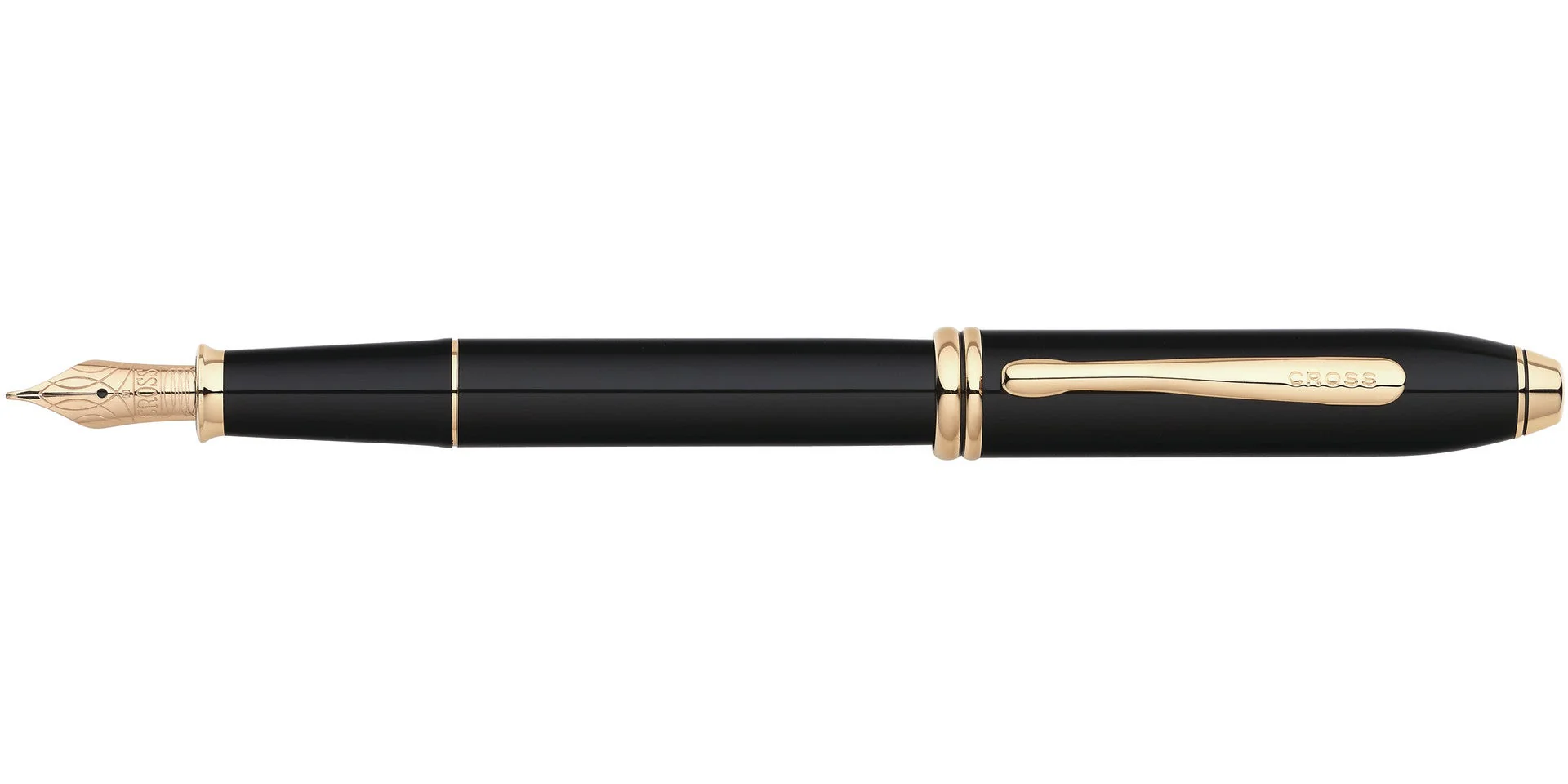 Townsend® Black Lacquer with 23KT Gold-Plated Appointments and Solid 18KT Gold Medium Nib Fountain Pen - Image 4