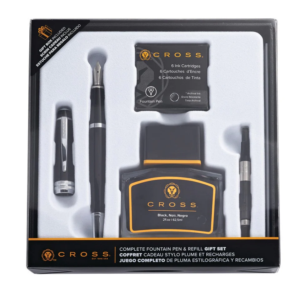 Bailey™ Black Lacquer Medium Nib Fountain Pen Gift Set