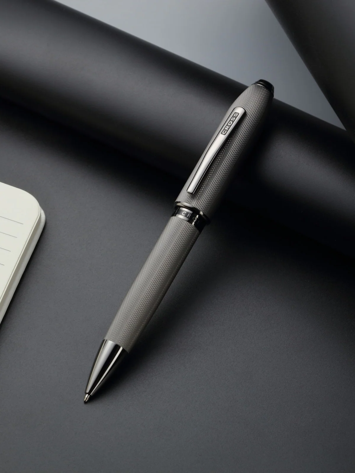 Peerless™ Polished Slate Gray Engraved Diamond Pattern with Slate Gray PVD Appointments and Swarovski Crystal Ballpoint Pen - Image 5