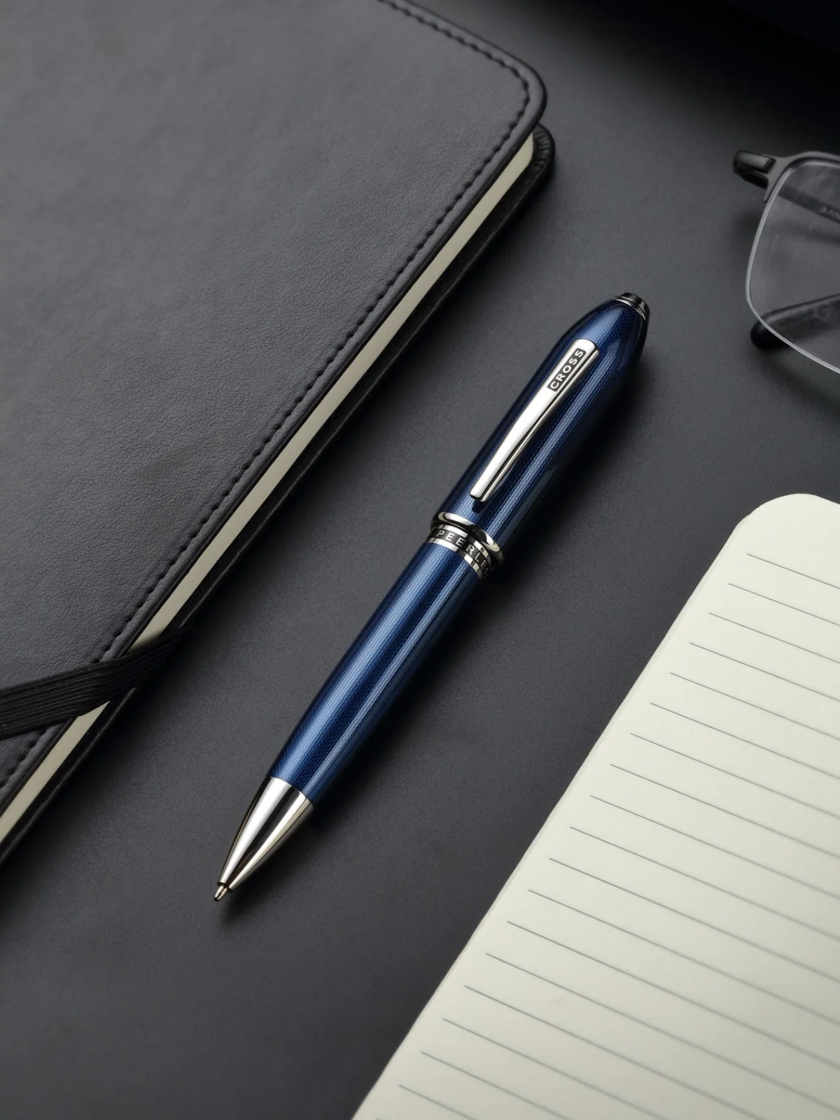Peerless™ Polished Translucent Cobalt Blue Engraved Diamond Pattern with Polished Chrome Appointments and Swarovski Crystal Ballpoint Pen - Image 5