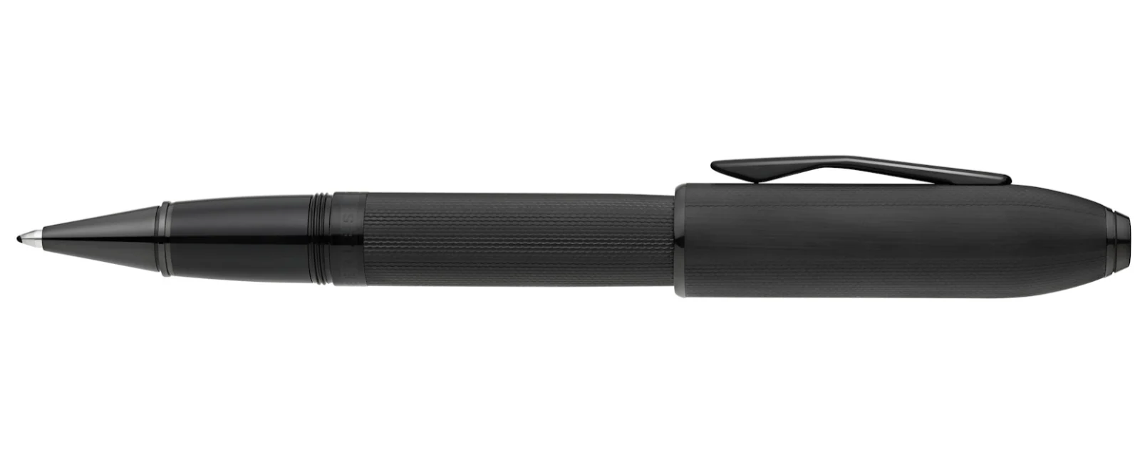 Peerless™ Polished Black PVD Engraved Diamond Pattern with Black PVD Appointments and Swarovski Crystal Rollerball Pen - Image 4