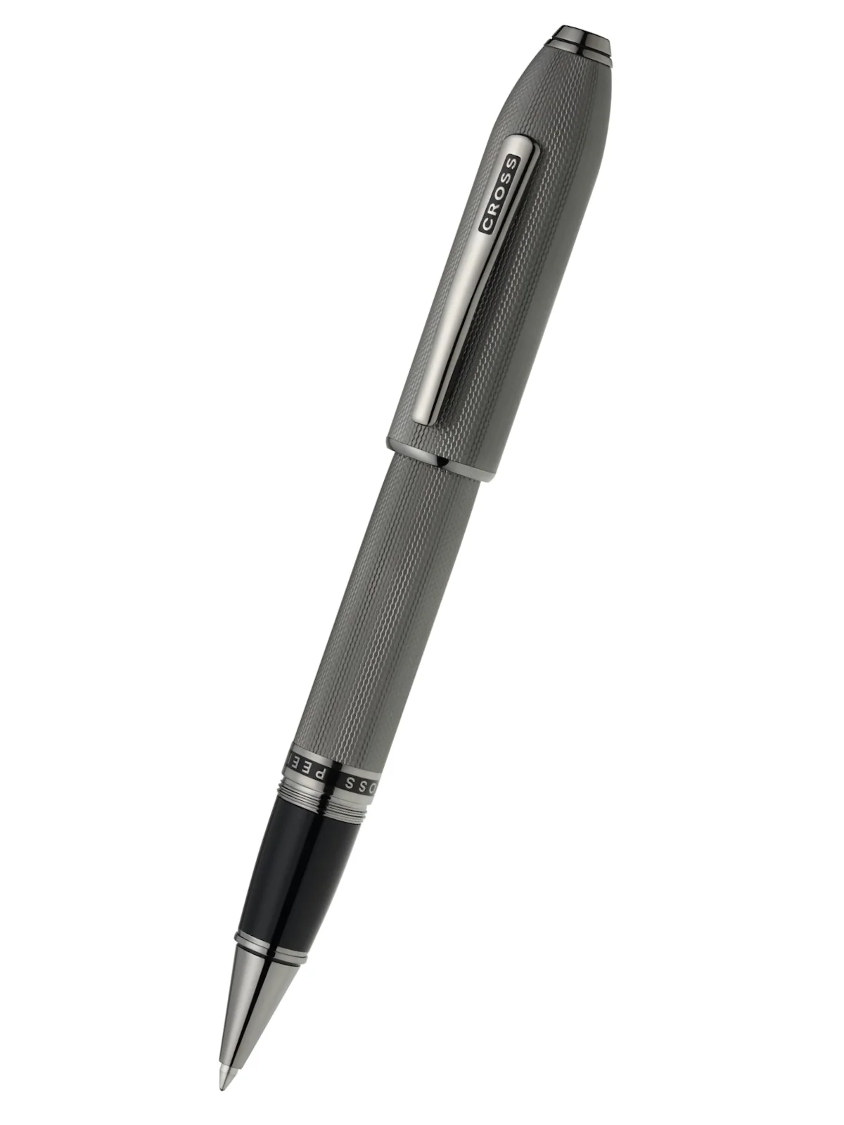 Peerless™ Polished Slate Gray Engraved Diamond Pattern with Slate Gray PVD Appointments and Swarovski Crystal Rollerball Pen