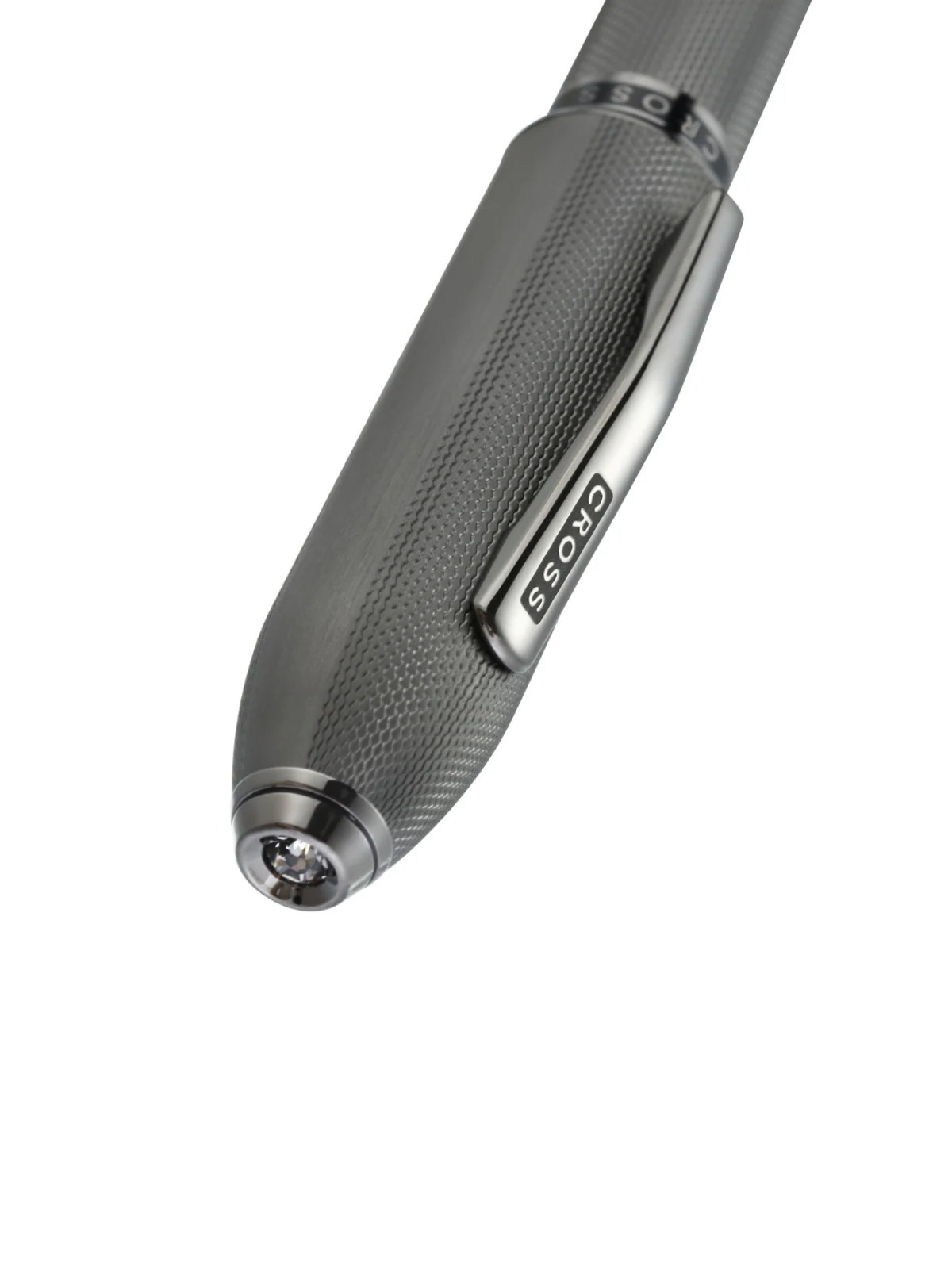 Peerless™ Polished Slate Gray Engraved Diamond Pattern with Slate Gray PVD Appointments and Swarovski Crystal Rollerball Pen - Image 2