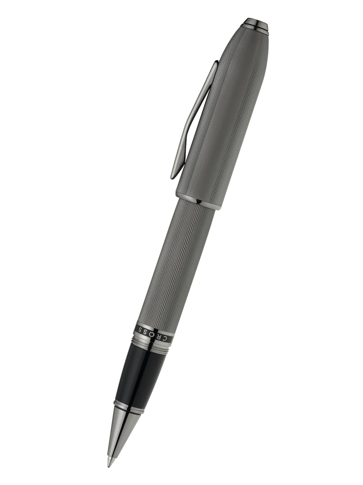 Peerless™ Polished Slate Gray Engraved Diamond Pattern with Slate Gray PVD Appointments and Swarovski Crystal Rollerball Pen - Image 3