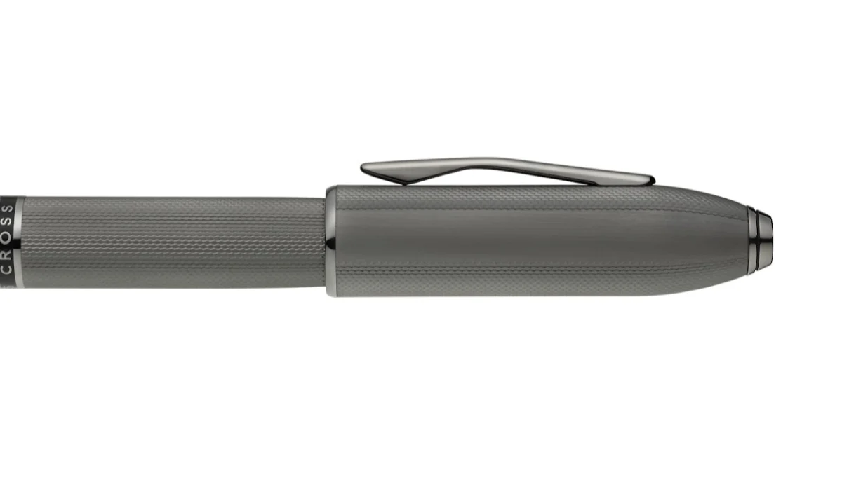 Peerless™ Polished Slate Gray Engraved Diamond Pattern with Slate Gray PVD Appointments and Swarovski Crystal Rollerball Pen - Image 4