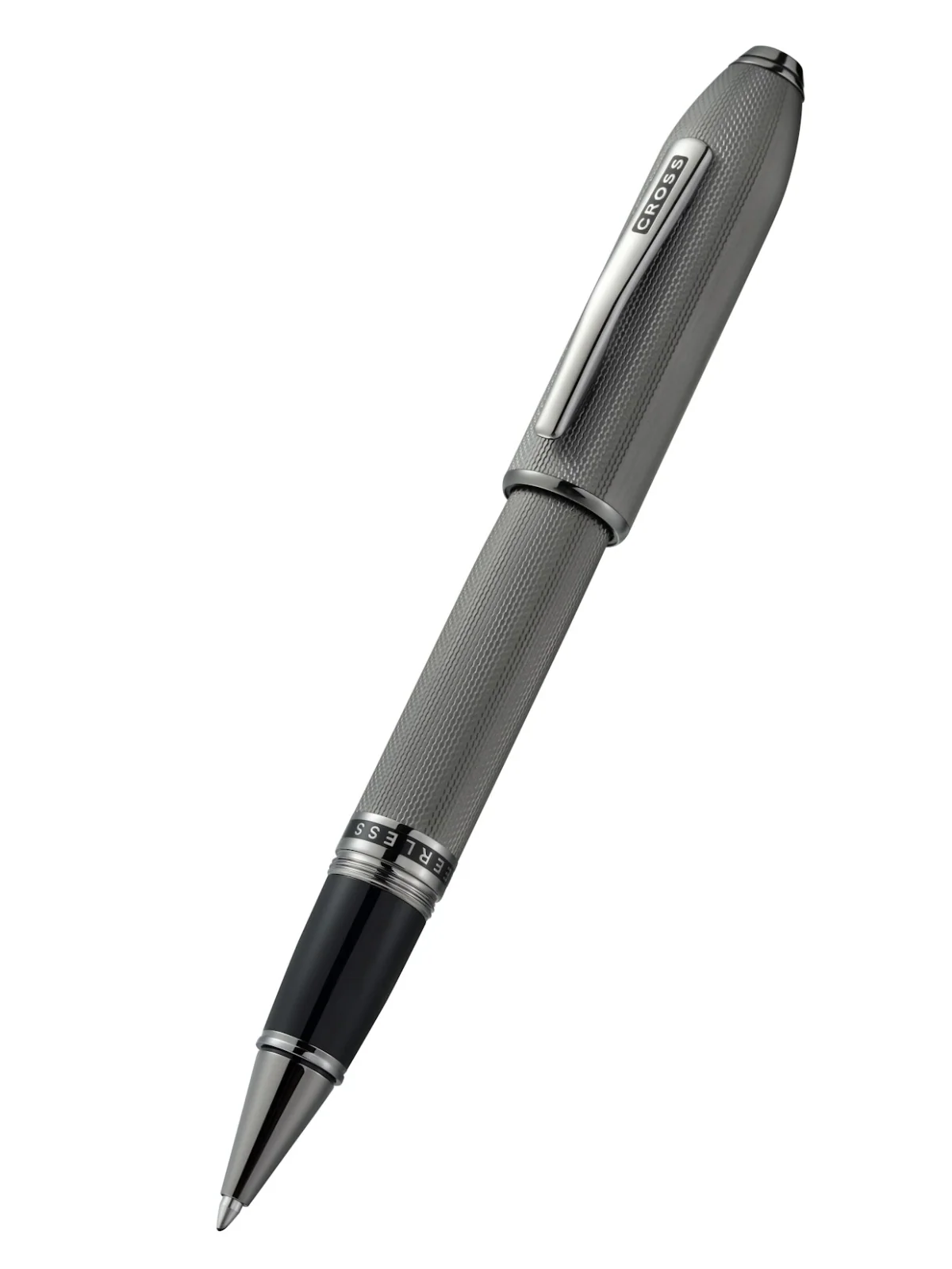 Peerless™ Polished Slate Gray Engraved Diamond Pattern with Slate Gray PVD Appointments and Swarovski Crystal Rollerball Pen - Image 5