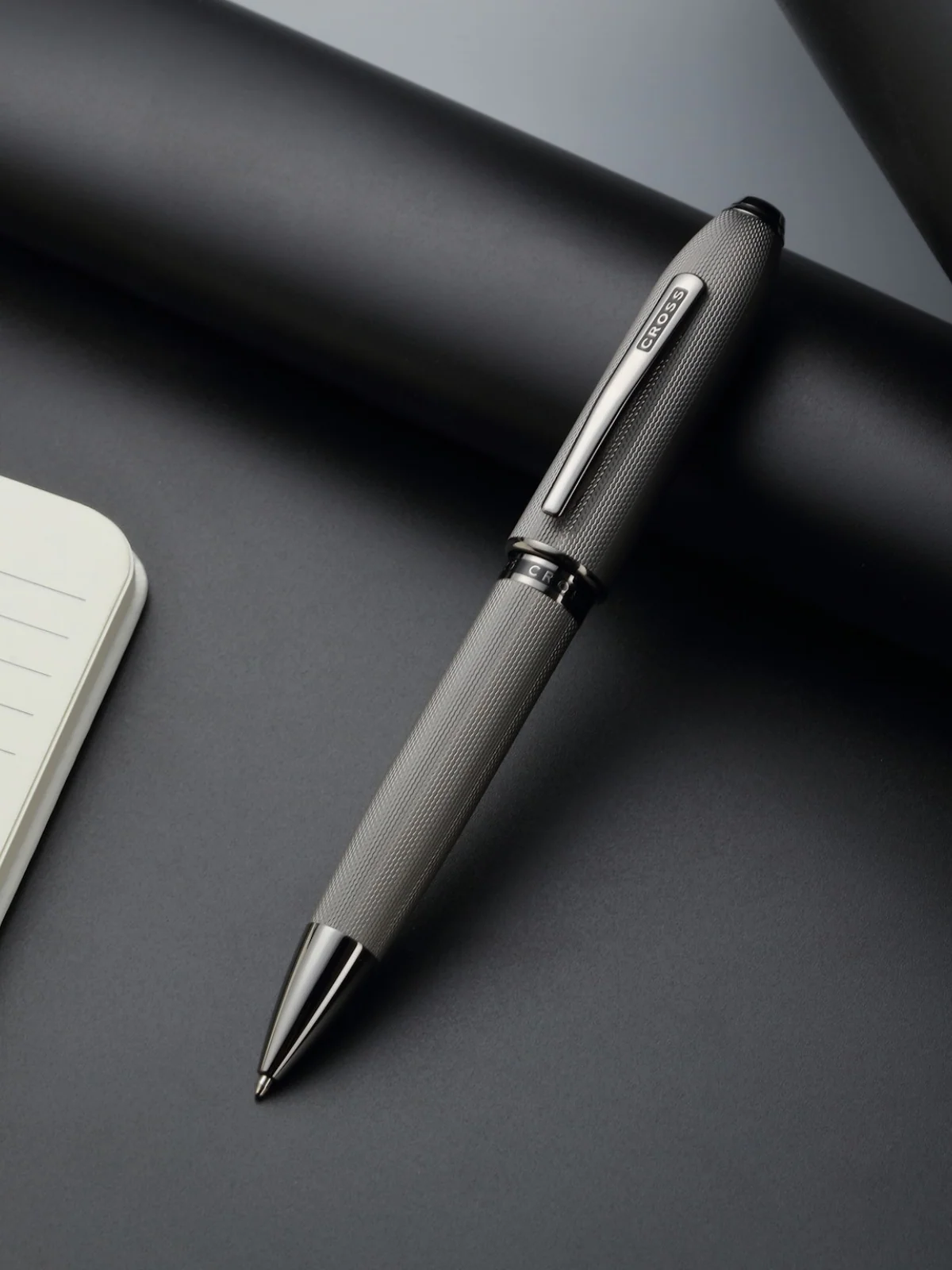 Peerless™ Polished Slate Gray Engraved Diamond Pattern with Slate Gray PVD Appointments and Swarovski Crystal Rollerball Pen - Image 6