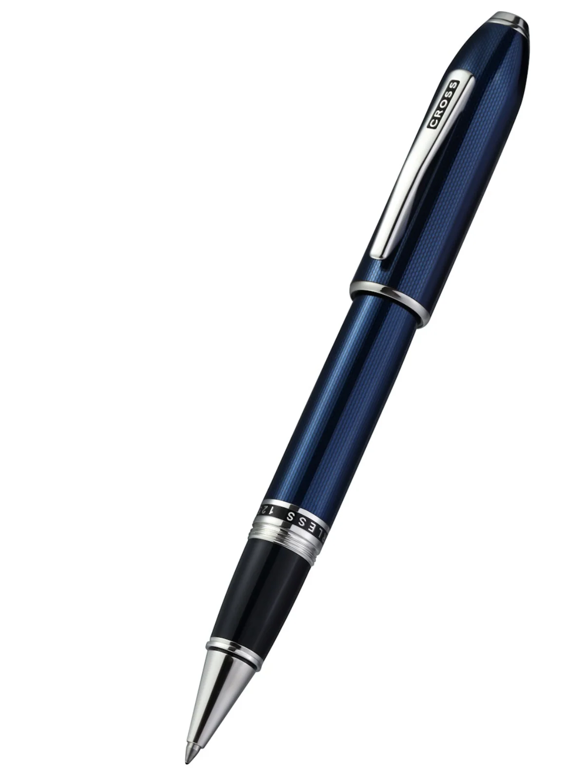 Peerless™ Polished Translucent Cobalt Blue Engraved Diamond Pattern with Polished Chrome Appointments and Swarovski Crystal Rollerball Pen - Image 3