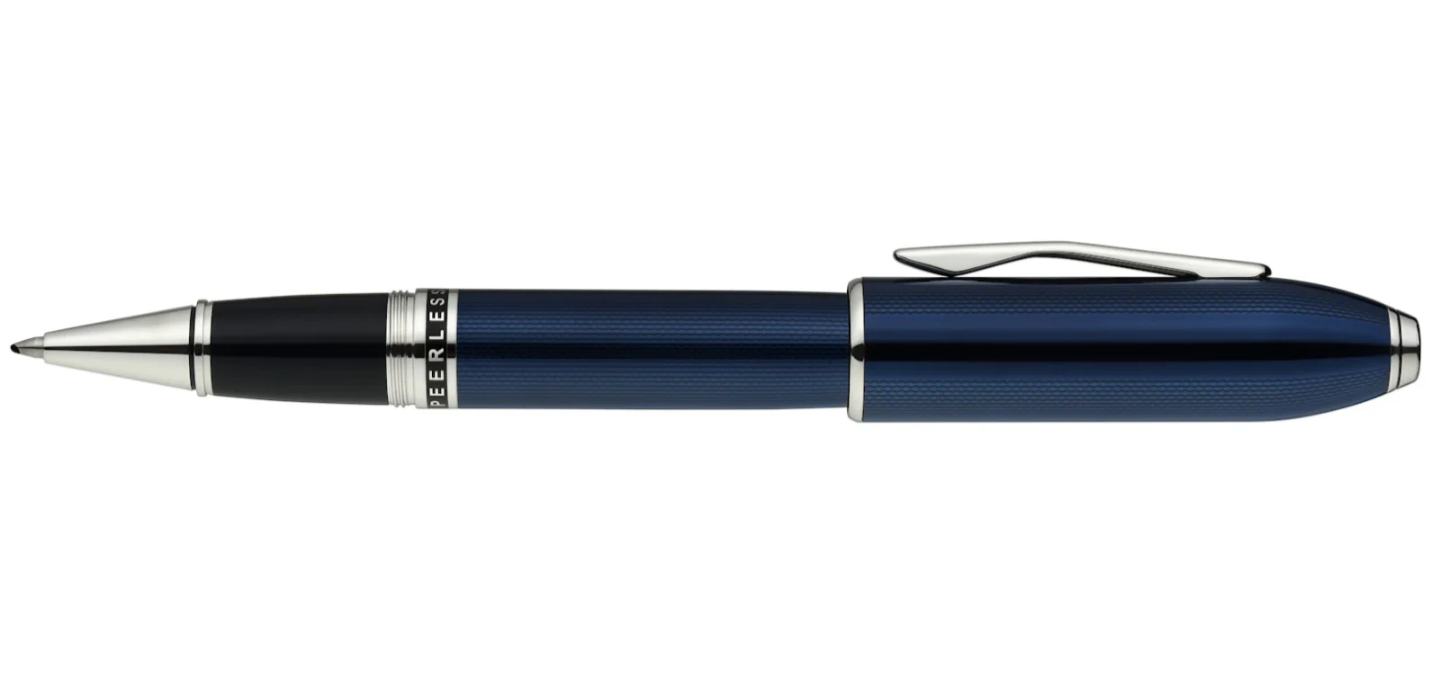 Peerless™ Polished Translucent Cobalt Blue Engraved Diamond Pattern with Polished Chrome Appointments and Swarovski Crystal Rollerball Pen - Image 4