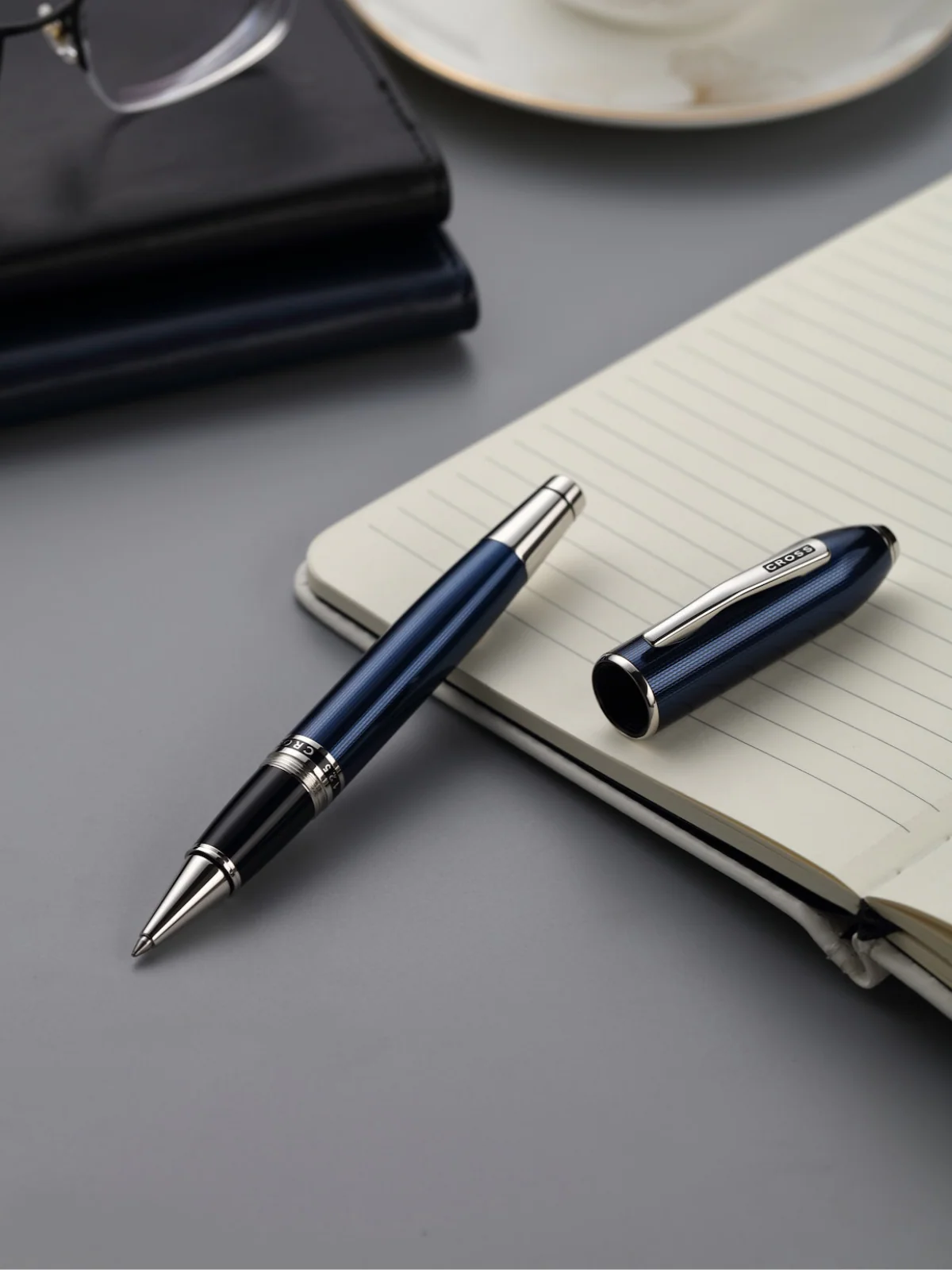 Peerless™ Polished Translucent Cobalt Blue Engraved Diamond Pattern with Polished Chrome Appointments and Swarovski Crystal Rollerball Pen - Image 5