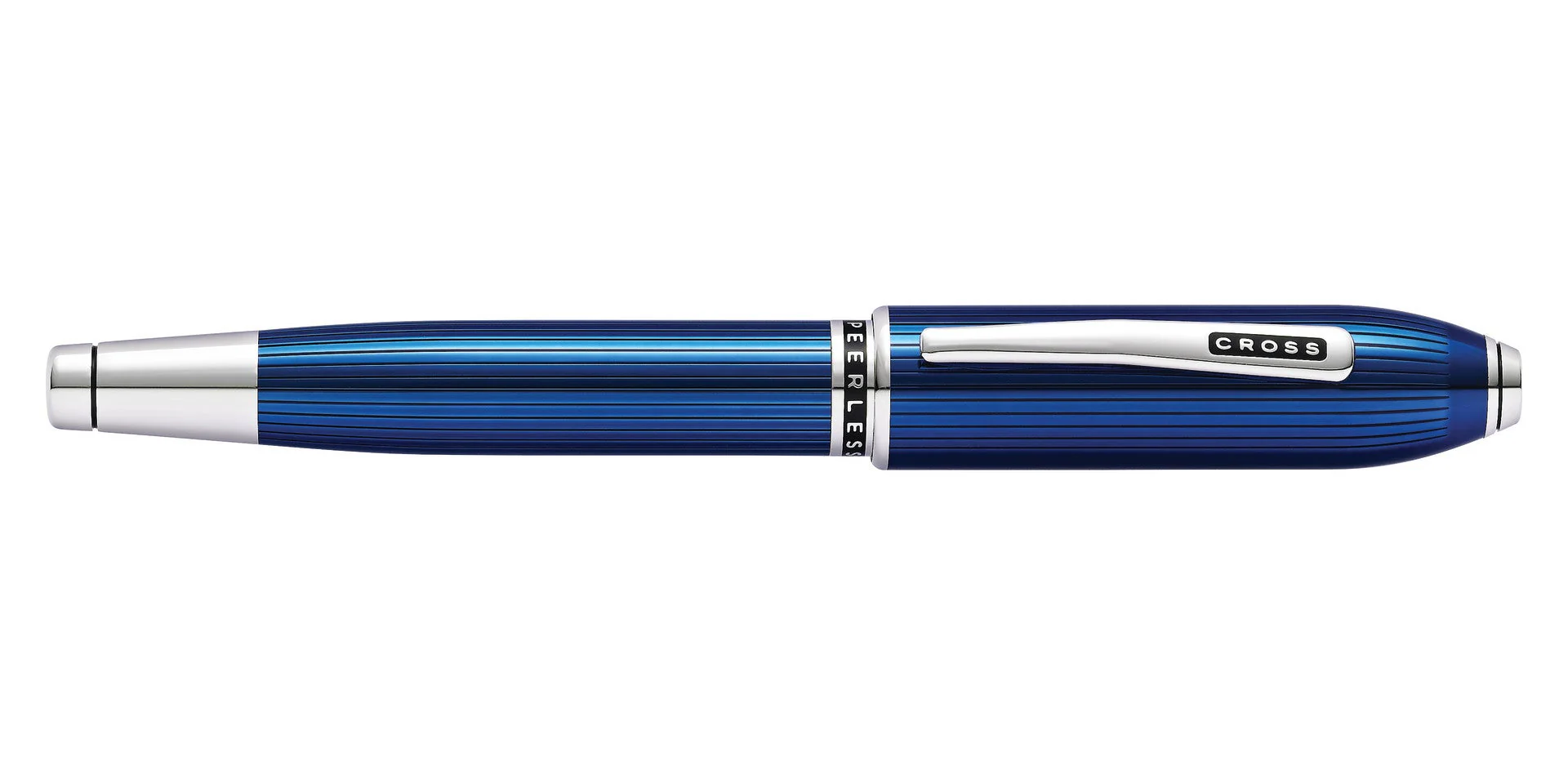 Peerless™ Translucent Quartz Blue Engraved Lacquer with Platinum Plated Appointments and Rhodium Plated 18KT Solid Gold Fine Nib Fountain Pen - Image 5