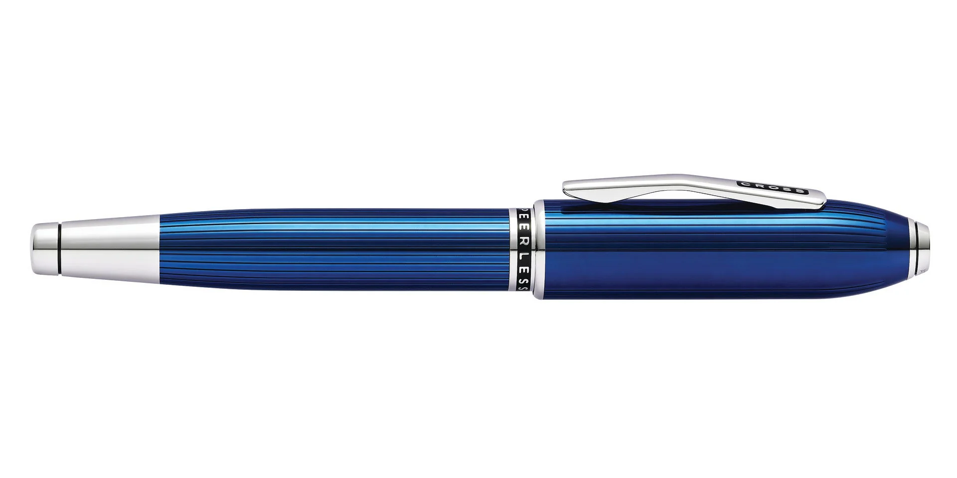 Peerless™ Translucent Quartz Blue Engraved Lacquer with Platinum Plated Appointments and Rhodium Plated 18KT Solid Gold Fine Nib Fountain Pen - Image 6