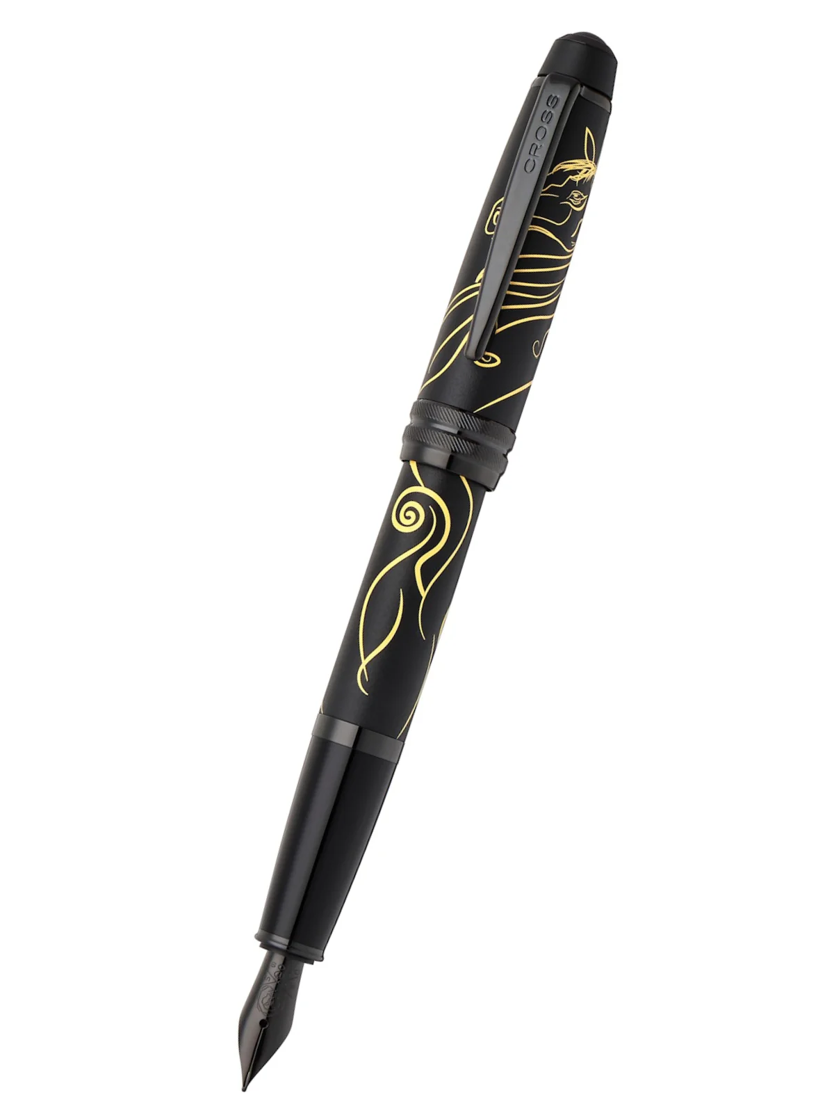 Bailey™ Zodiac Year of the Horse Matte Black Lacquer Stainless Steel Medium Nib Fountain Pen
