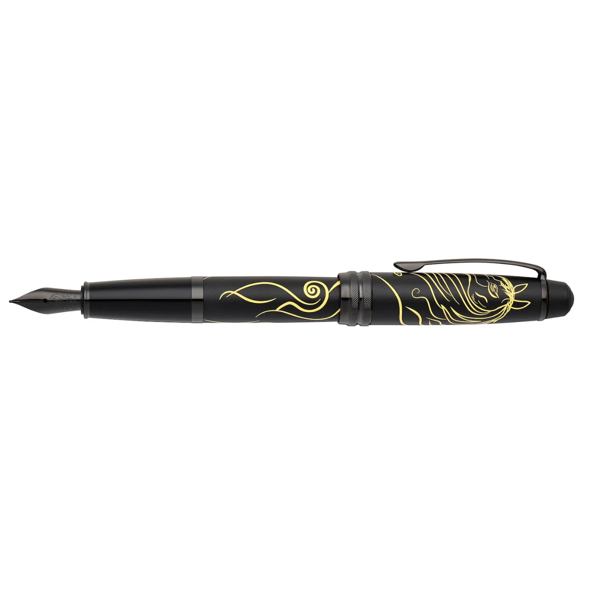 Bailey™ Zodiac Year of the Horse Matte Black Lacquer Stainless Steel Medium Nib Fountain Pen - Image 2