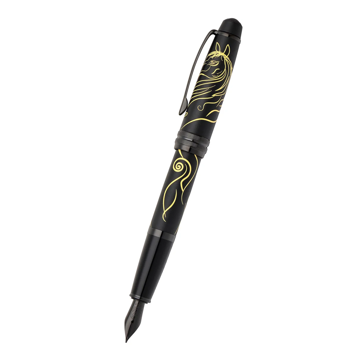 Bailey™ Zodiac Year of the Horse Matte Black Lacquer Stainless Steel Medium Nib Fountain Pen - Image 4