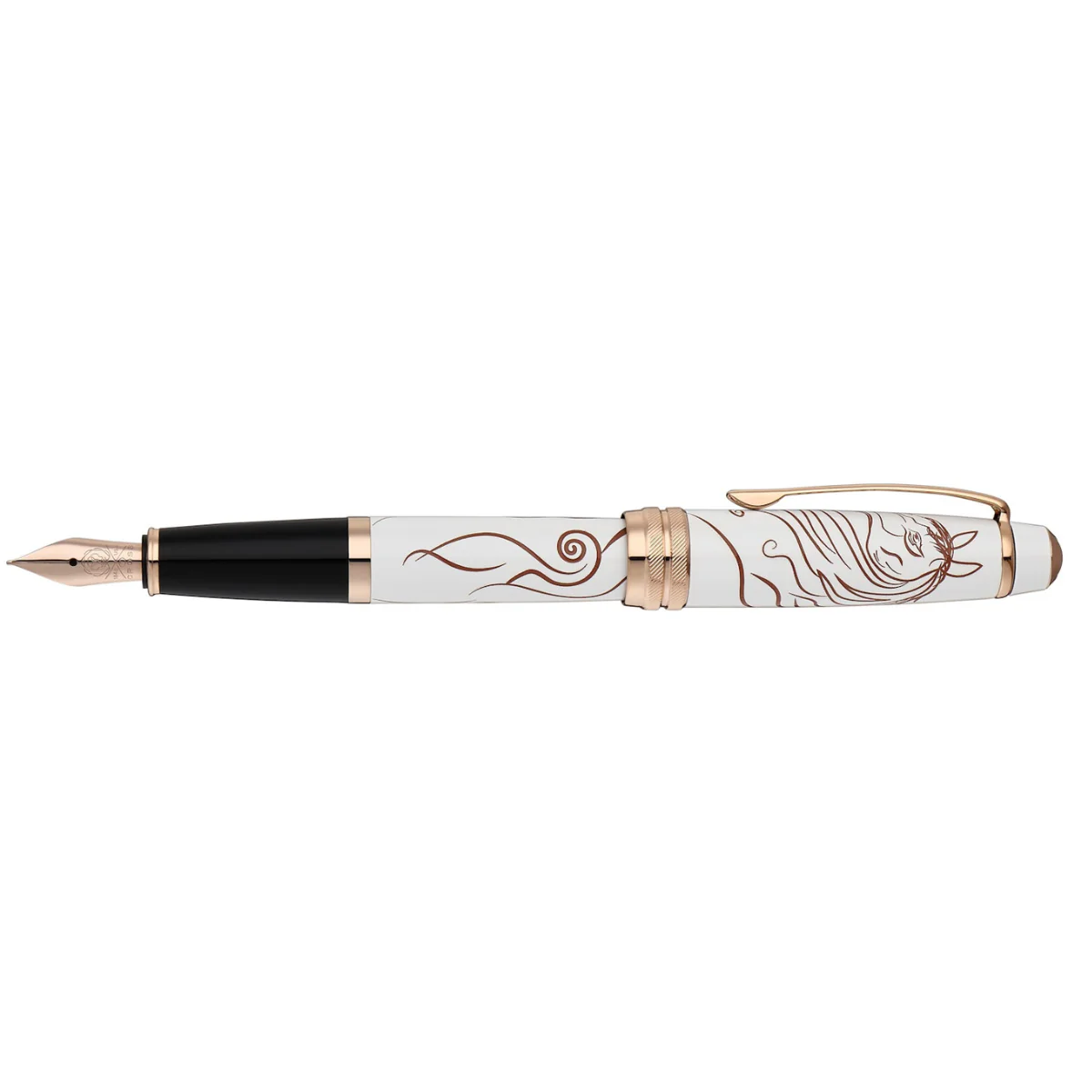 Bailey™ Zodiac Year of the Horse White Lacquer Stainless Steel Medium Nib Fountain Pen - Image 2