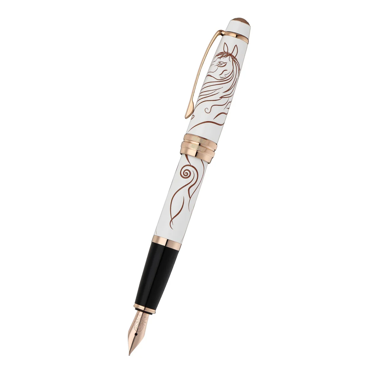 Bailey™ Zodiac Year of the Horse White Lacquer Stainless Steel Medium Nib Fountain Pen - Image 3