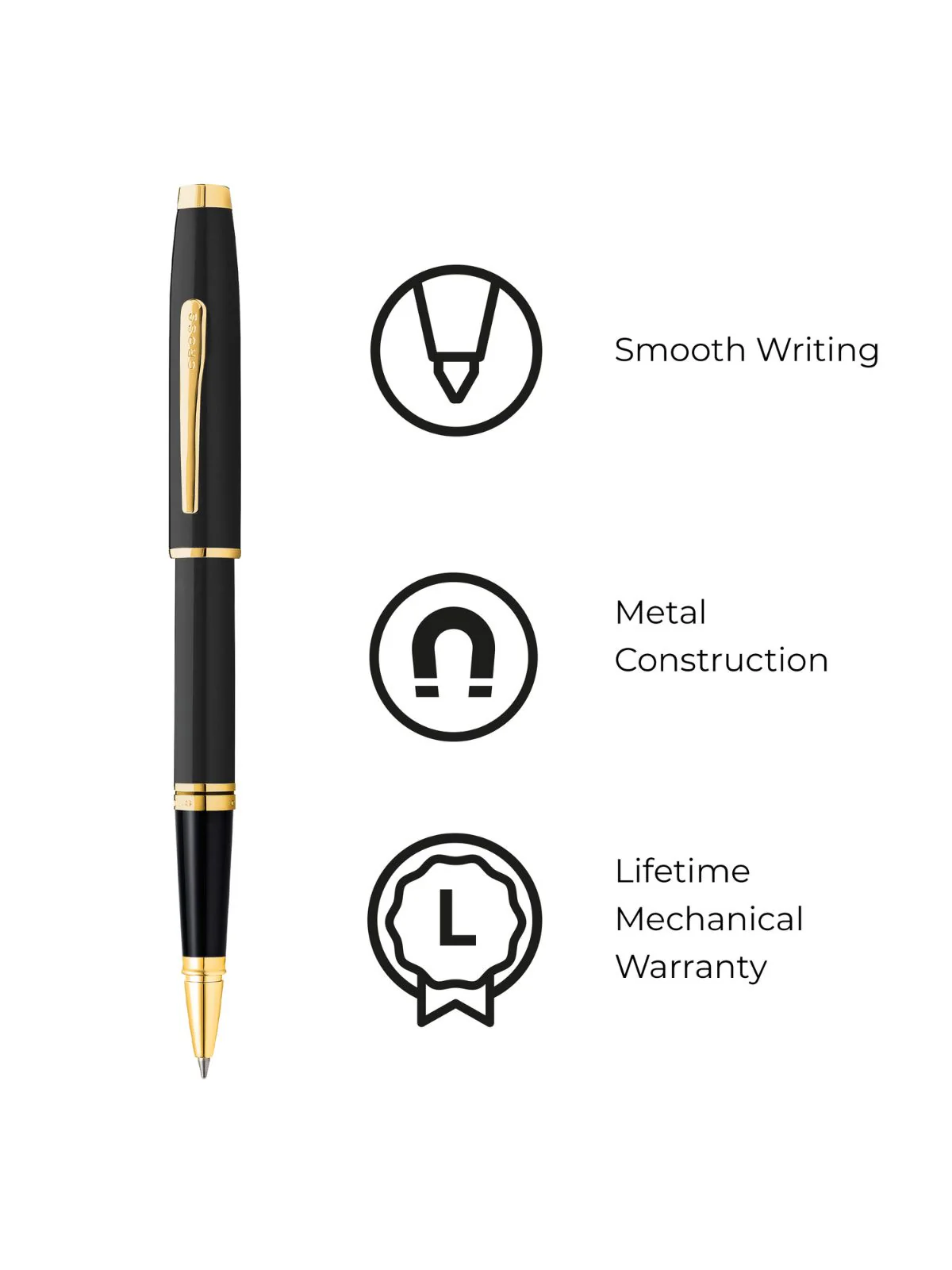 Coventry Black Lacquer with Gold Appointments Rollerball Pen - Image 3